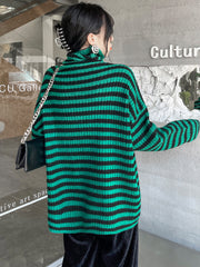 Urban Loose Striped High-Neck Sweater