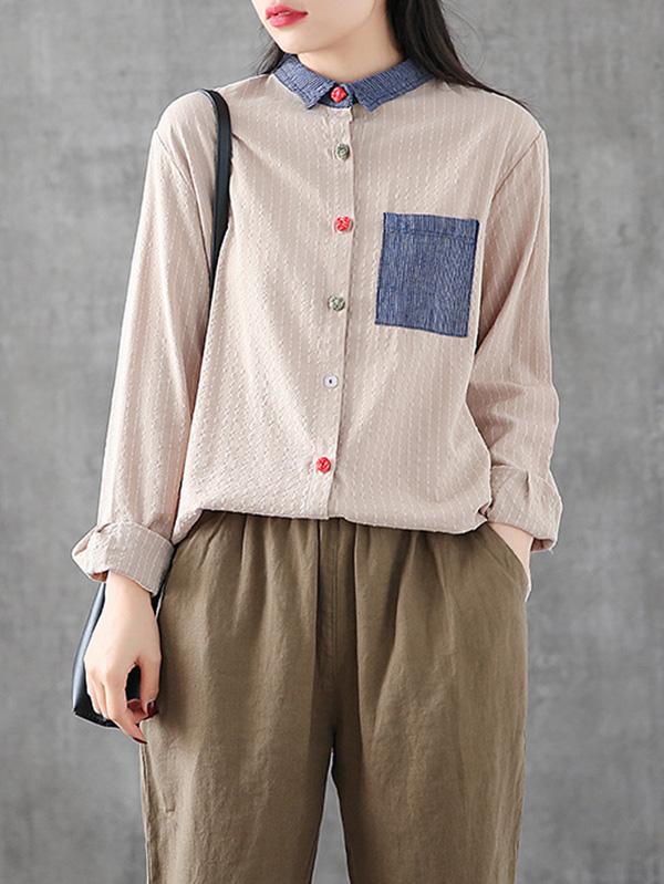 Splicing Patch Striped Shirt