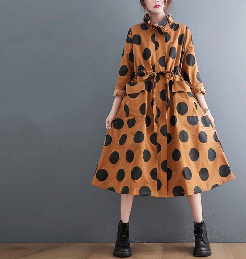 Loose Polka Dot Print Mid-Length Coat