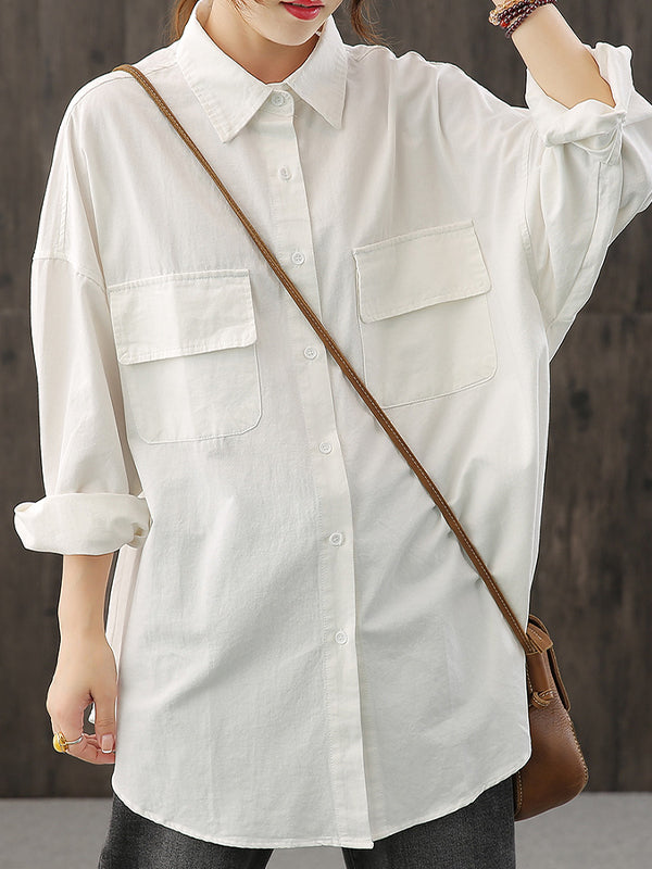 Loose Solid Casual Long Sleeves Blouse