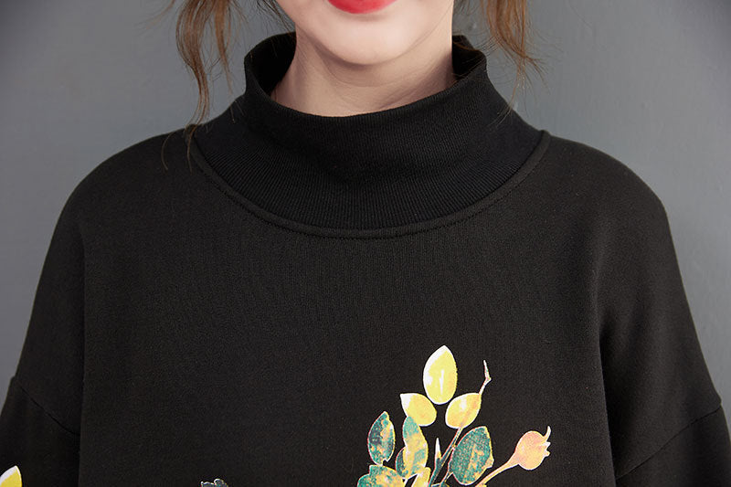 Vintage Print High Neck Sweatshirt