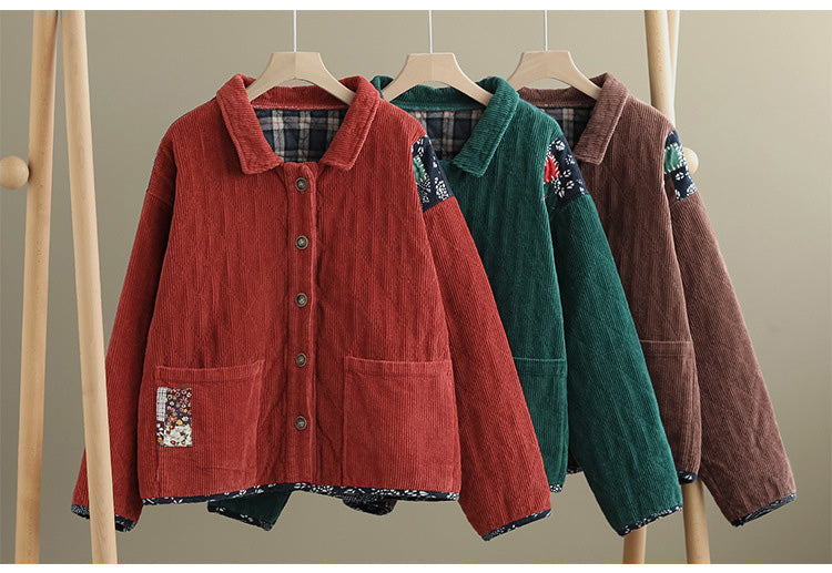 Retro Patch Splicing Thicken Cotton Outwear