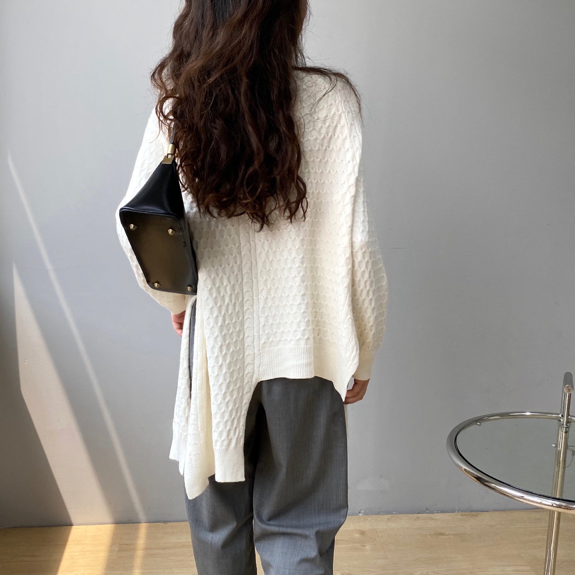 Irregular Split Solid Color Sweater