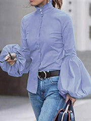 Solid Color Lantern Sleeve All-Match Blouse