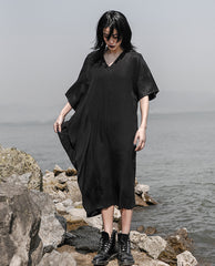 Women V-Neck Asymmetrical Loose Pleated Casual Dress