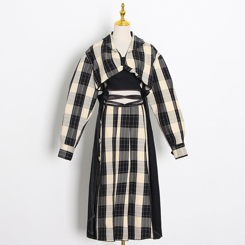 Women Casual Plaid Contrast Color Loose Coat