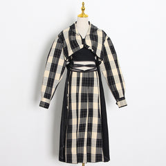 Women Casual Plaid Contrast Color Loose Coat