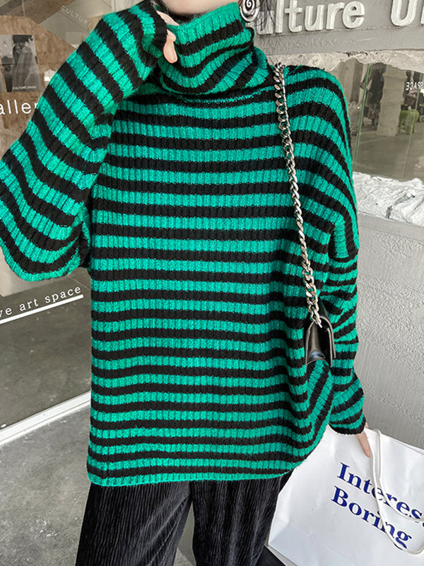 Urban Loose Striped High-Neck Sweater