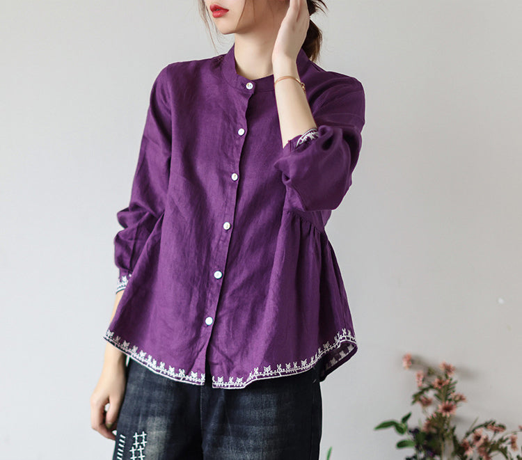 Vintage Embroidered Cardigan Loose Casual Shirt