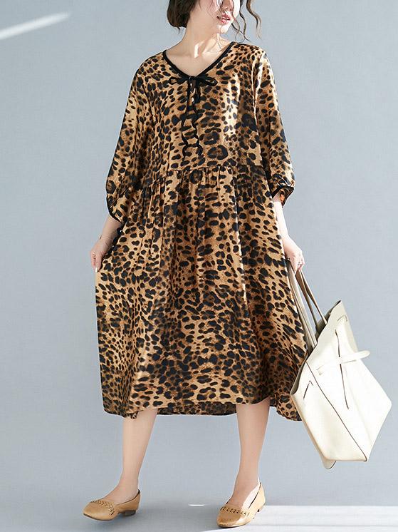 Plus Size Loose Leopard Strap Midi Dresses