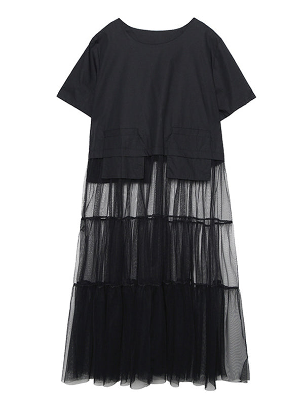 Stylish See-Through Gauze Split-Joint Midi Dress