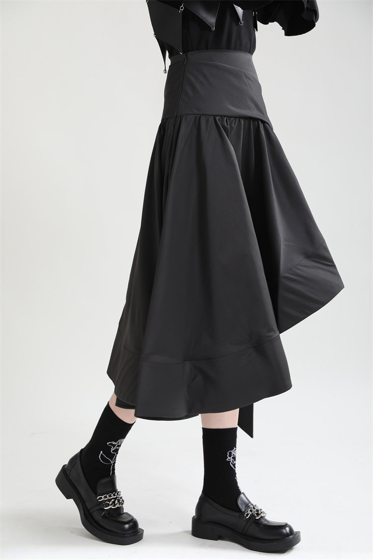 Original Design Irregular Solid Color Lace-Up Skirt