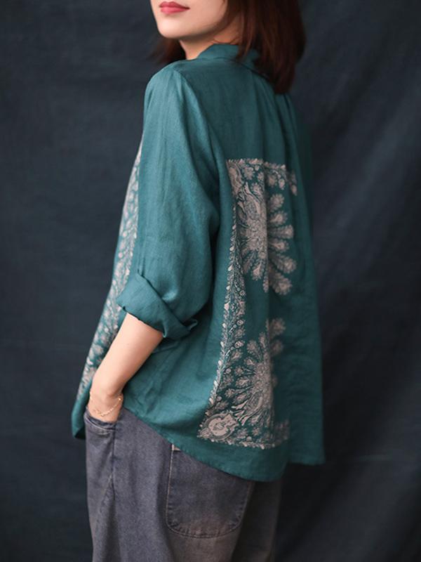 Vintage Ethnic Style Splicing Printed Shirt