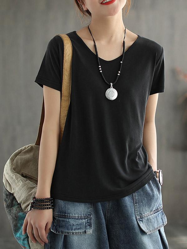 Solid Color V-Neck Simple T-Shirt