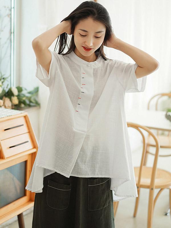 Loose Solid Color High-Low Casual T-Shirt