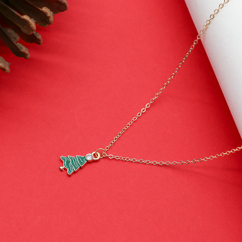 Women Christmas Tree Santa Pendant Clavicle Necklace