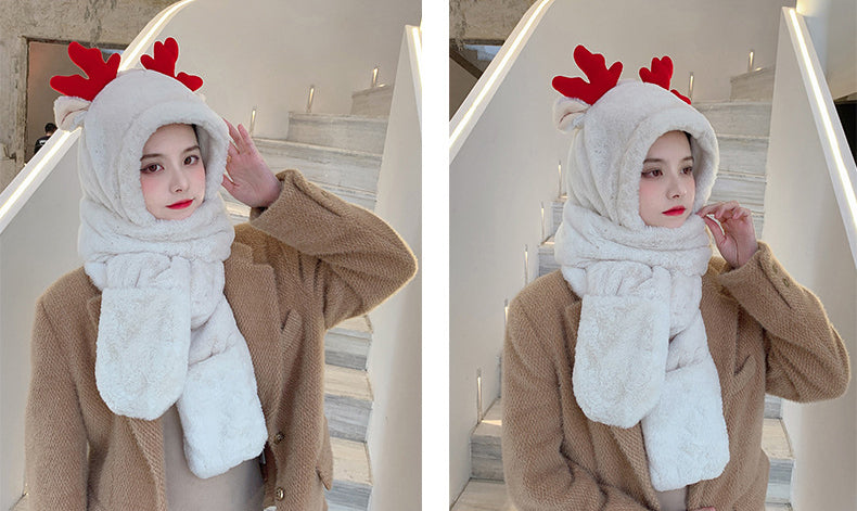 Lovely Antlers Solid One Piece Hat And Scarf