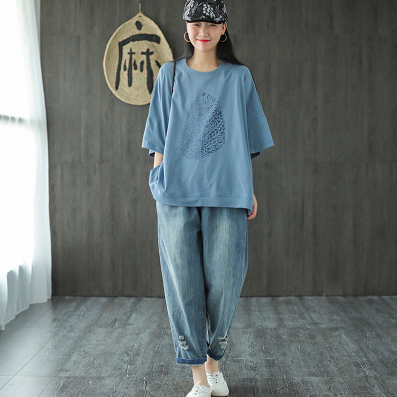 Leaf Printed Summer Half Sleeve Cotton T-Shirt