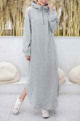 Casual Hooded Zipper Solid Color Hoodie Dress