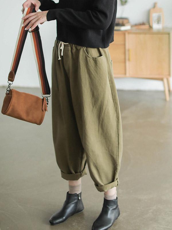 Casual Solid Drawstring Harem Pants