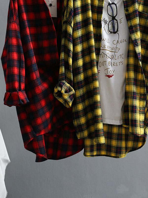 Casual Plaid Split-Joint Lapel Shirt