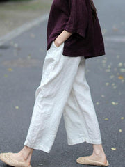 Loose Pure Color Linen Cotton Pants