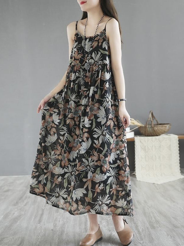 Printed Loose Halter Midi Dress