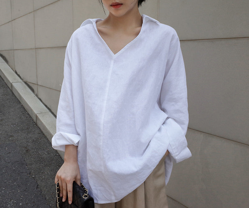 Loose V-Neck Irregular Long Sleeve Shirt