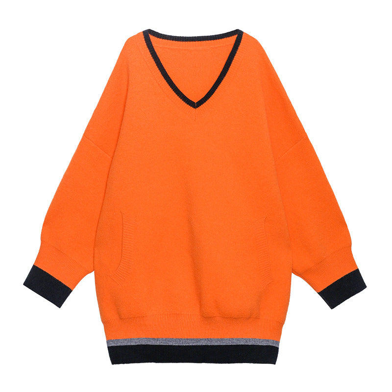 Loose  Mid-Length Thick V-Neck Sweater