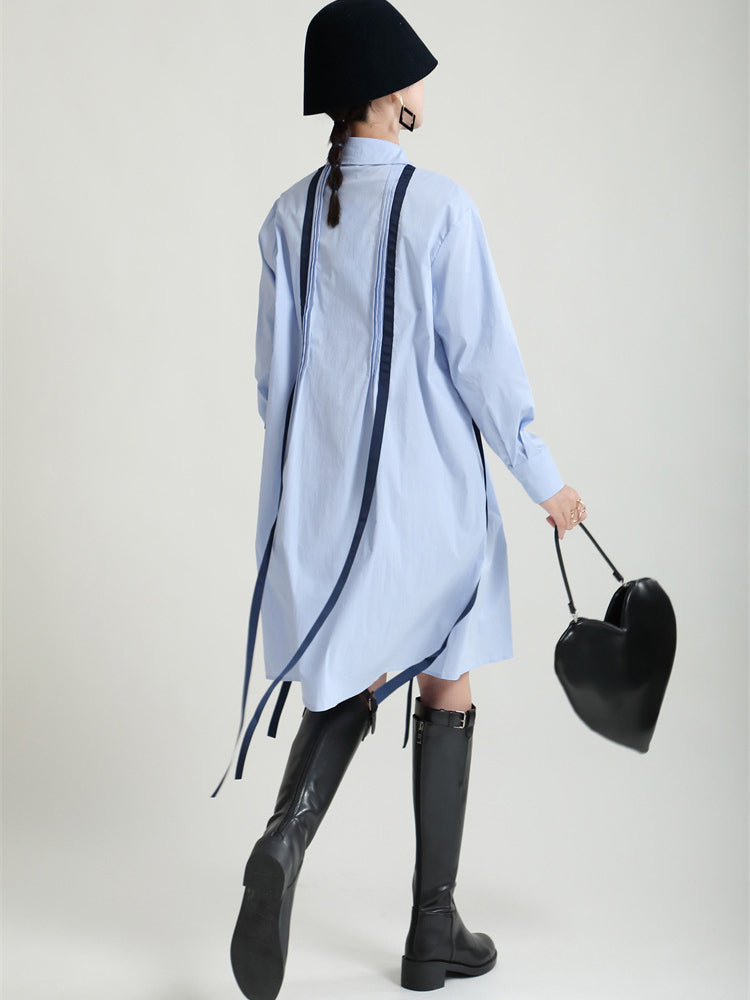 Loose Long Sleeve Lapel Collar Midi Dress
