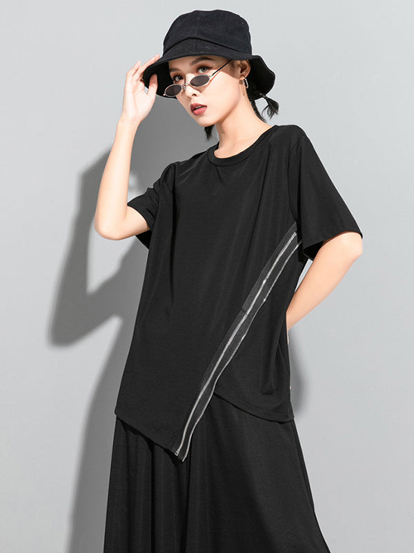 Original Asymmetric Zipper T-Shirts Tops