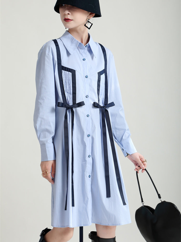 Loose Long Sleeve Lapel Collar Midi Dress