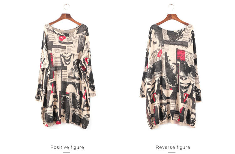 Loose Printed Knitted Midi Sweater