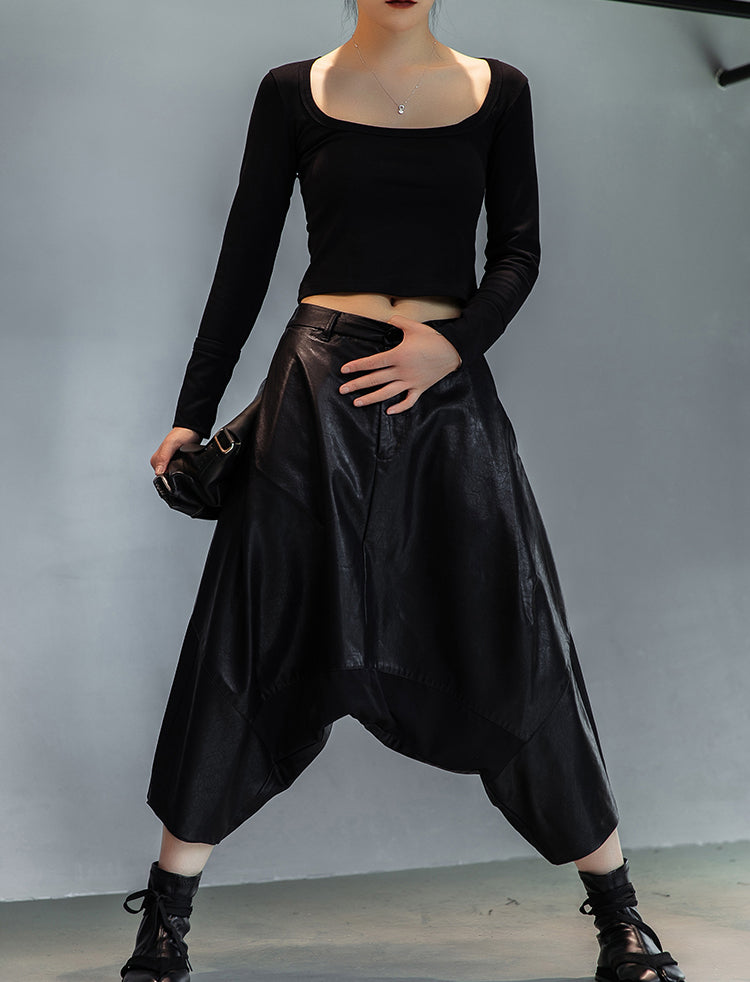 Stitched Leather Harem Pants