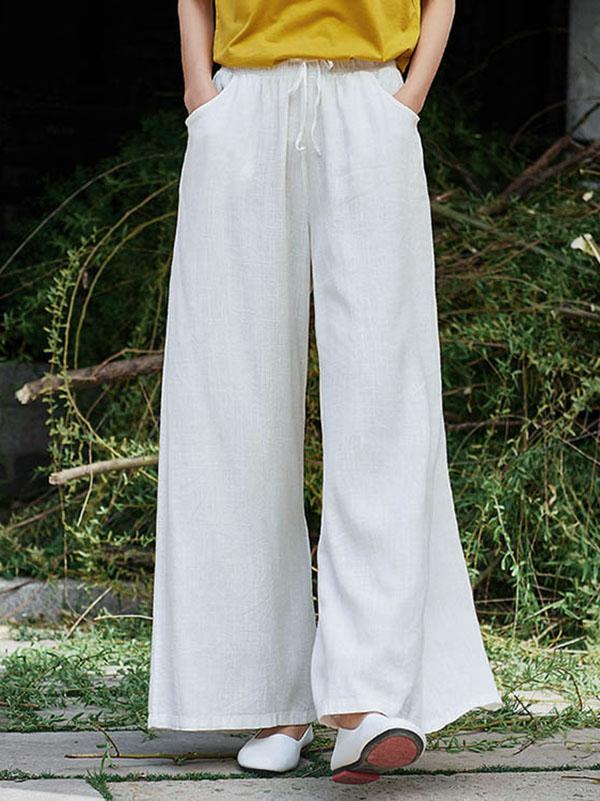 Retro Wide-leg Lace-up Pants