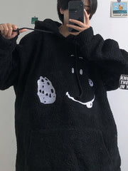 Women Cartoon Embroidery Hooded Plus Fleece Sweatshirt