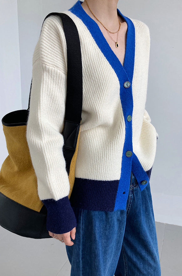 Knit Contrast Color Loose Sweater Coat