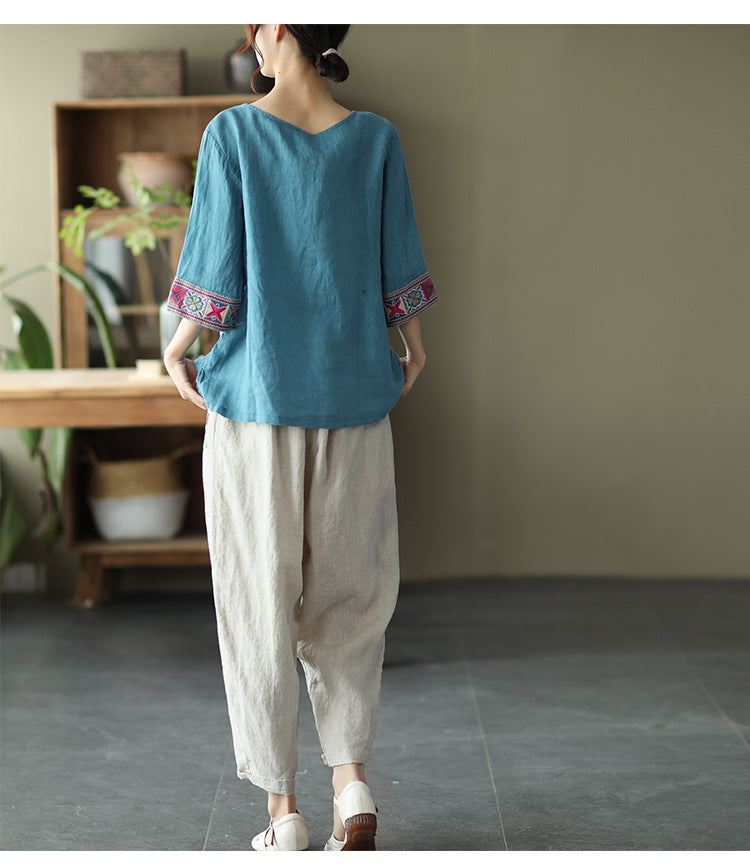 Retro Loose Embroidered T-Shirt