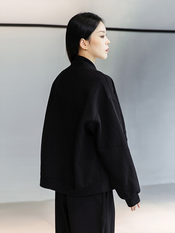 Simple Black Loose Splicing Jacket