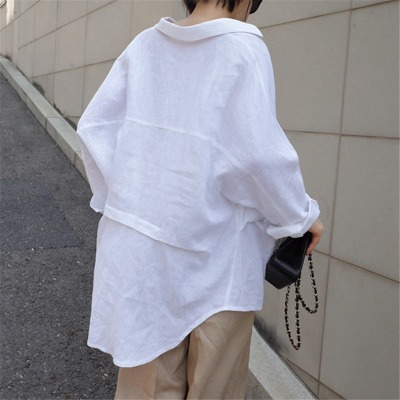 Loose V-Neck Irregular Long Sleeve Shirt