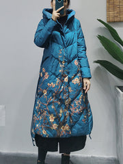 Casual Versatile Floral Print Hooded Coat