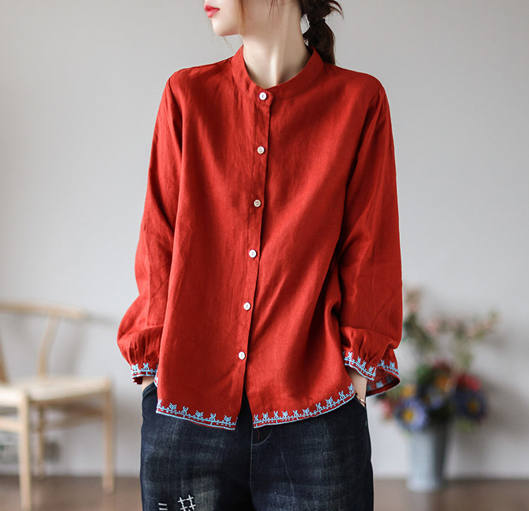 Vintage Embroidered Cardigan Loose Casual Shirt