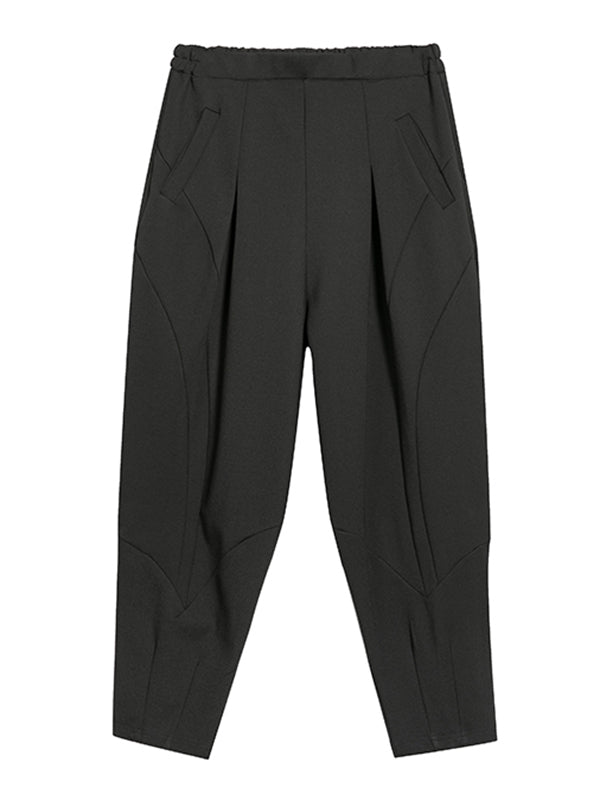 Minimalist Casual Split-Joint Pleats Black Harem Pants