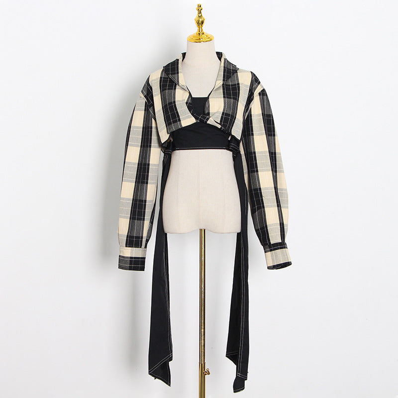 Women Casual Plaid Contrast Color Loose Coat