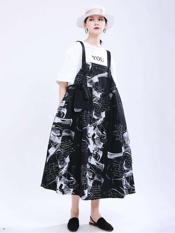 Loose Big-Hem Graffiti Slip Dress