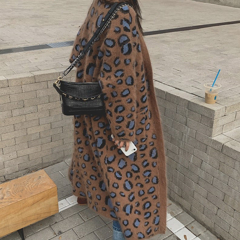 Loose Casual Leopard Print Long Sweater Coat