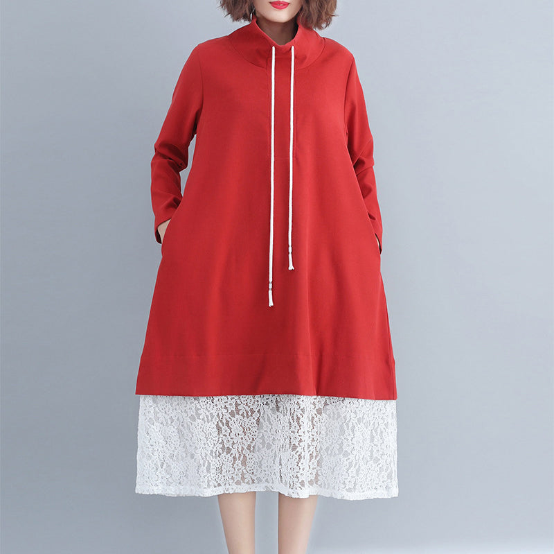 Loose Plus Size Lace Stitching Dress