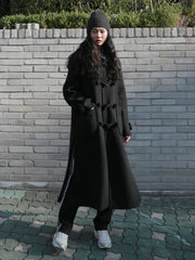 Black Button Split-side Long Overcoat