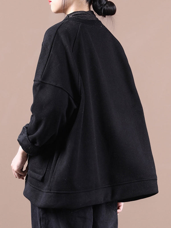 Round-Neck Solid Loose Coat