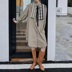 Casual Solid Color Shawl Shirt Dress